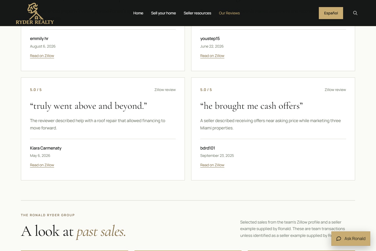 Ryder Realty client reviews on its website