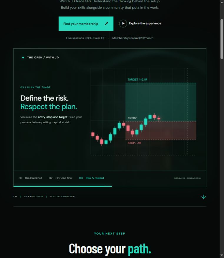 Trade with JD interactive trading education website preview
