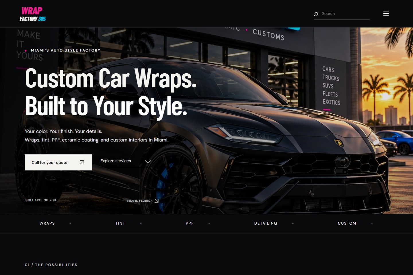 Wrap Factory 305 custom website homepage