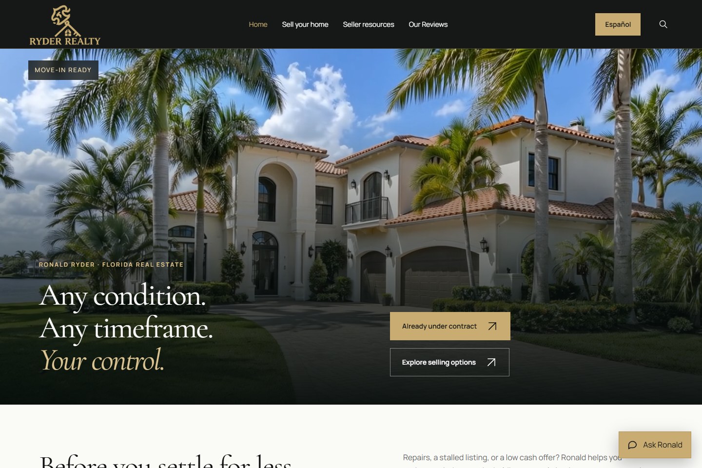 Ryder Realty cinematic real estate homepage