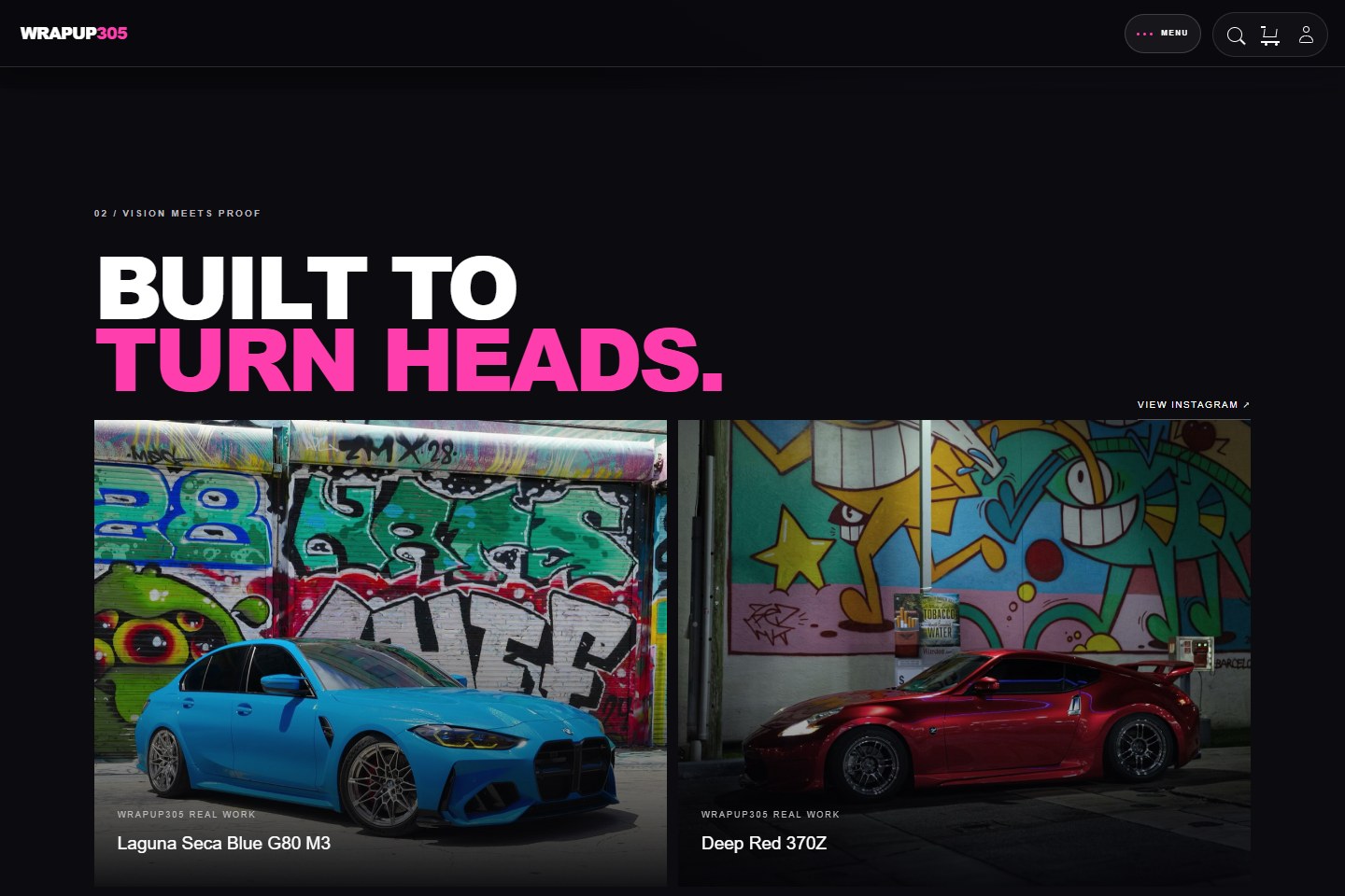 WrapUp305 website featuring its completed vehicle projects
